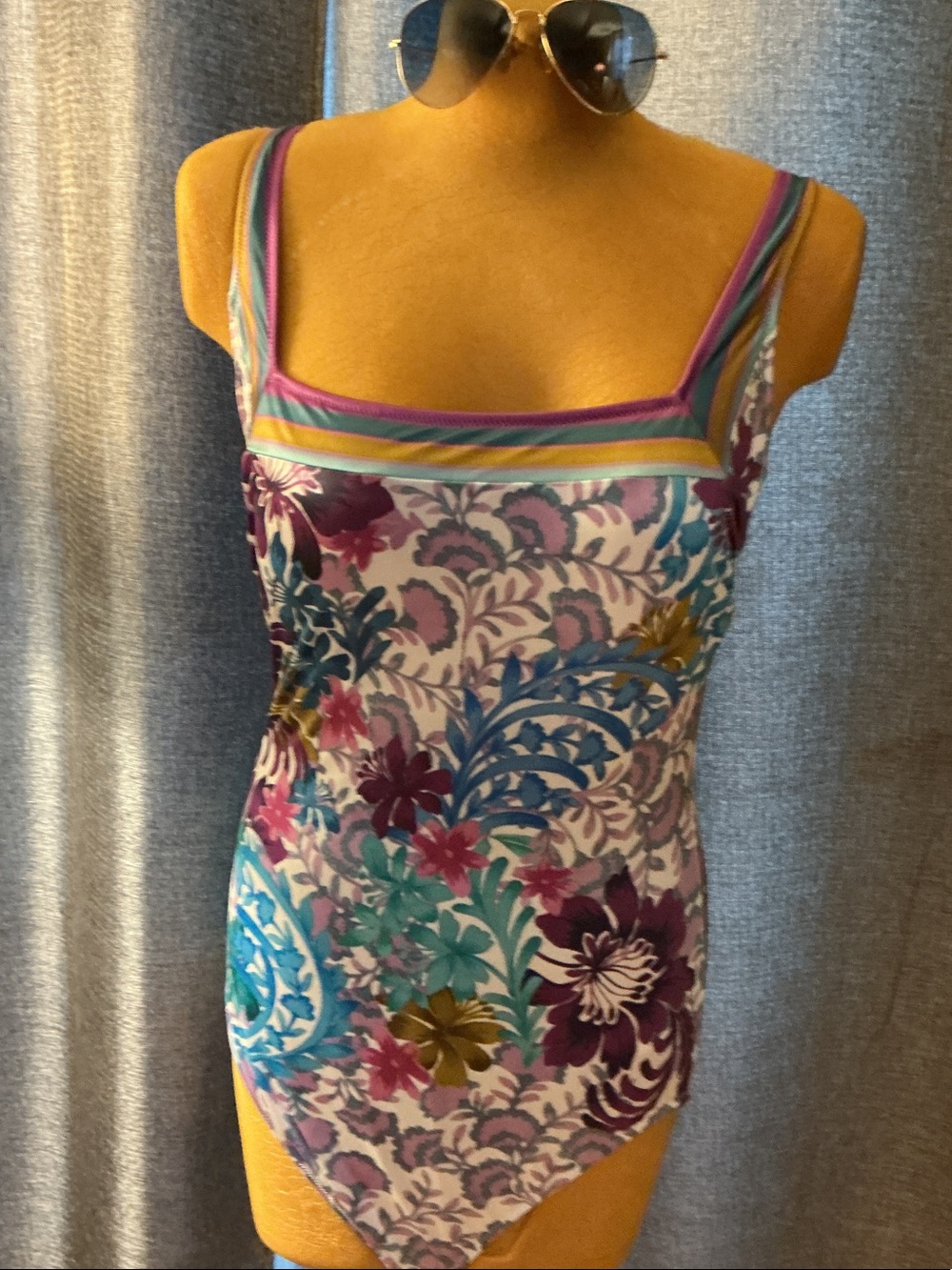 Gottex Floral One-Piece Swimsuit in Purple, Teal, Gold, Pink